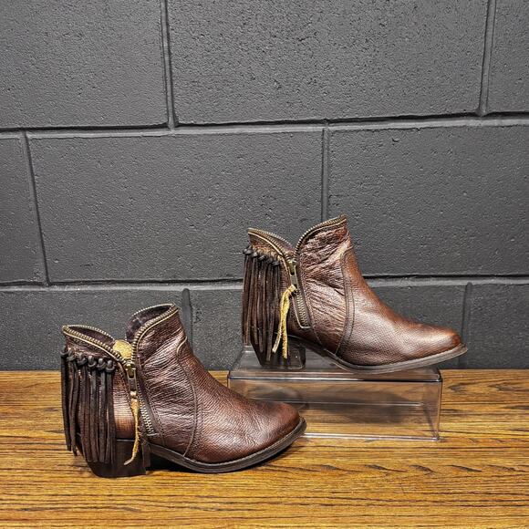 Circle G by Corral Women’s 6 Brown Fringe Ankle Boots Western Zipper Booties - Picture 2 of 8